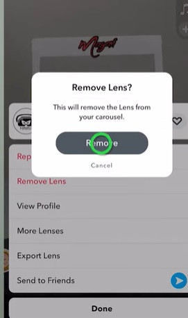 Confirming lens removal in Snapchat