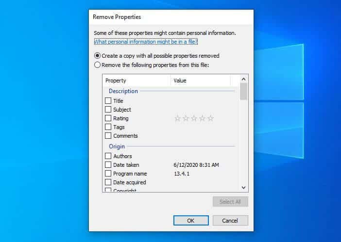 Remove Properties Windows