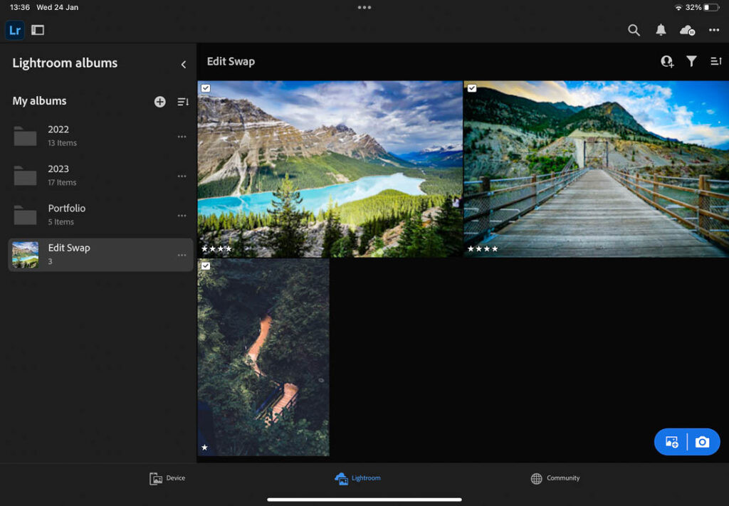 Selecting photos in Lightroom Mobile for renaming