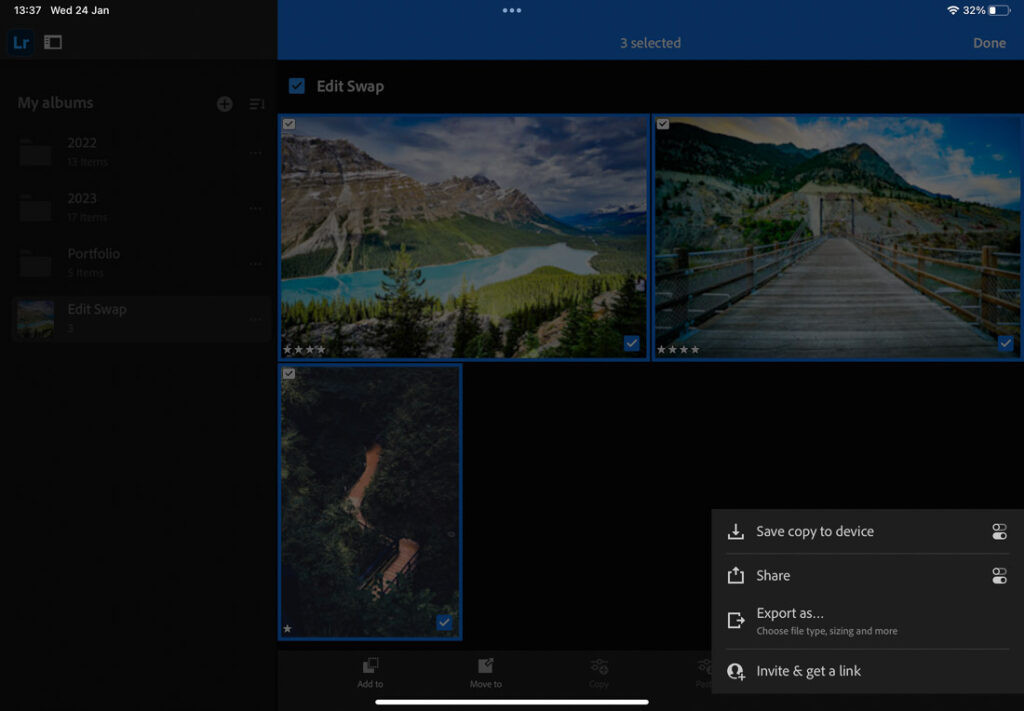 Choosing export settings in Lightroom Mobile