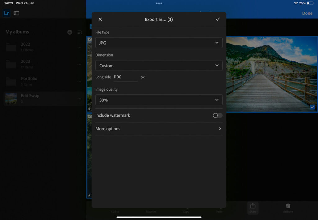 Accessing more options to rename photos