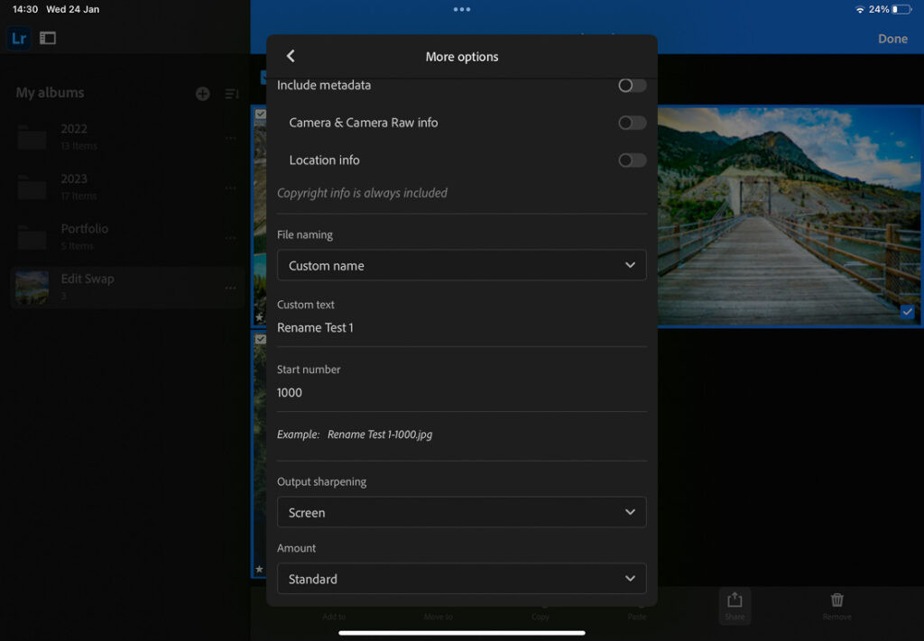 Exporting photos after renaming