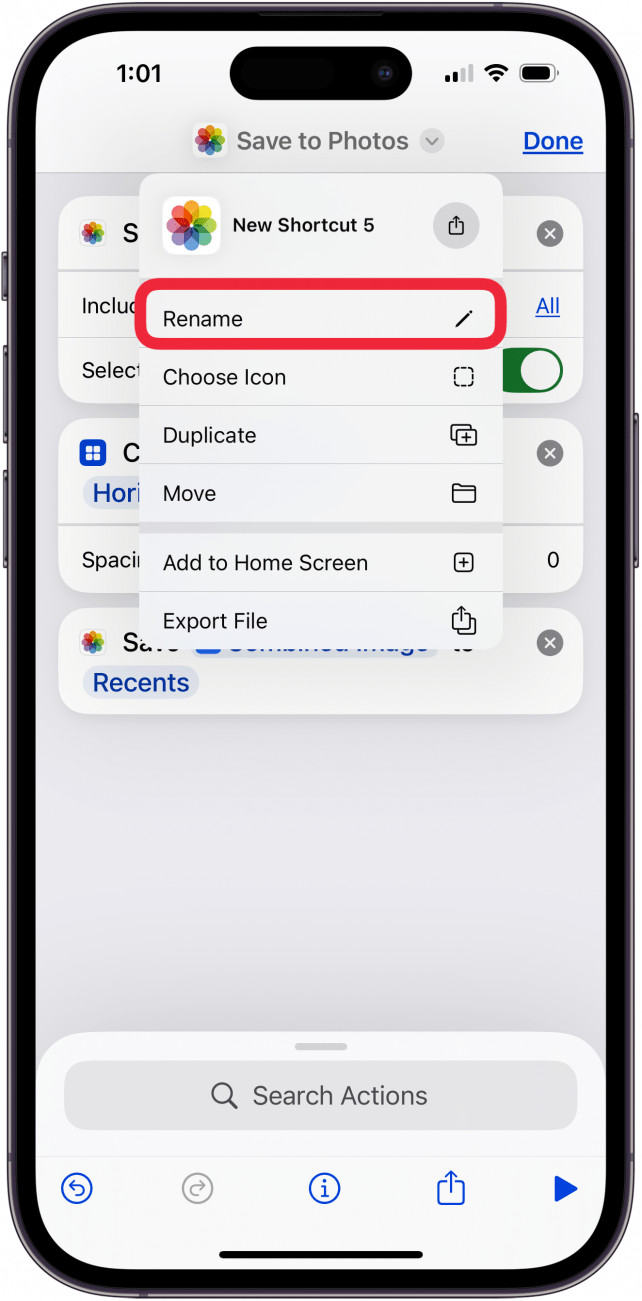 rename side by side photo iphone shortcut