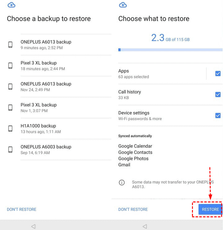 Restore Google Backup