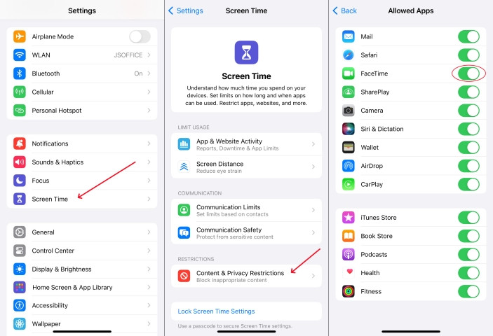 restrictions for facetime on iphone