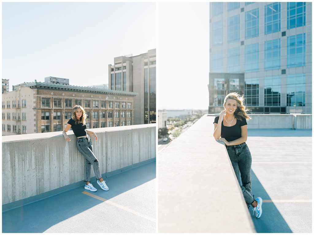 Senior Portraits on Salt Lake City Rooftop: Stunning skyline backdrop