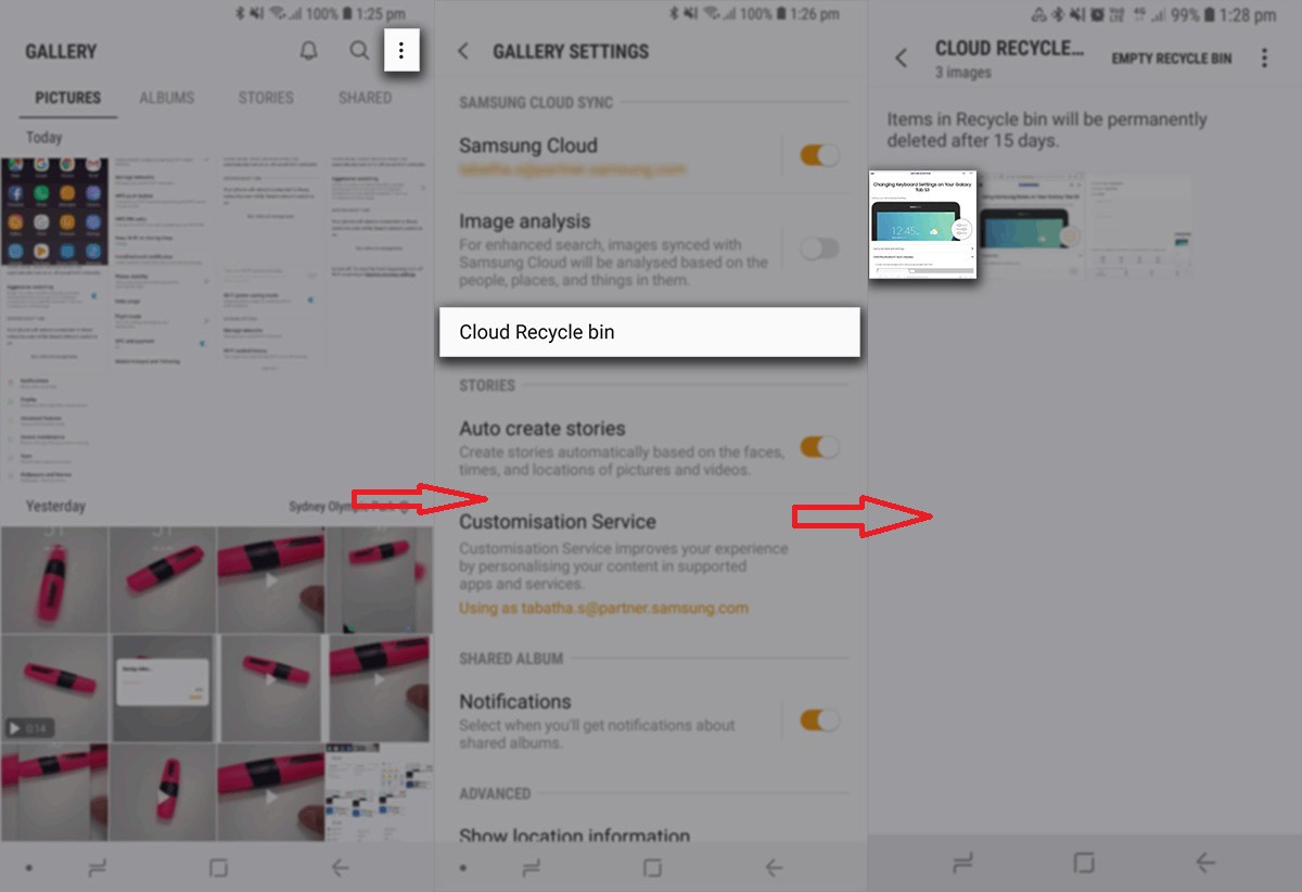 Recovering photos from Samsung Cloud Recycle Bin