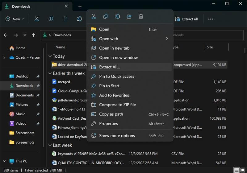 Locate the zip file