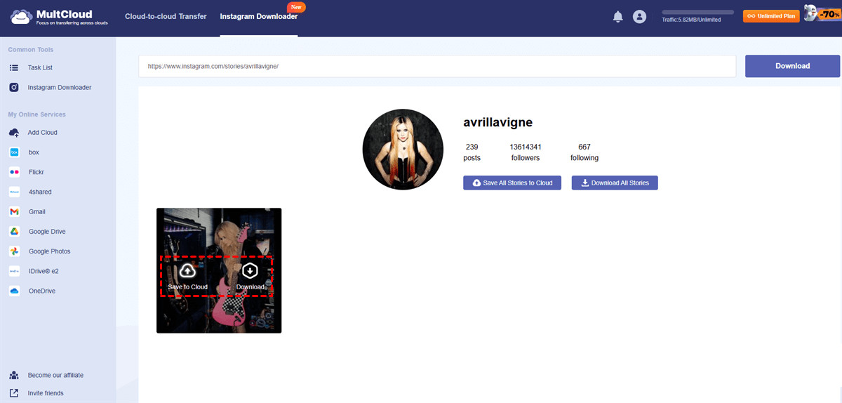 Save to Cloud or Download Instagram Photos Using MultCloud
