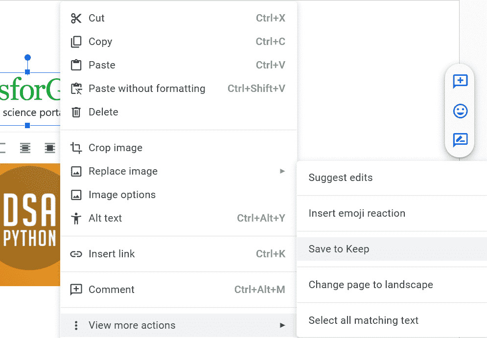Saving Image to Google Keep from Google Docs
