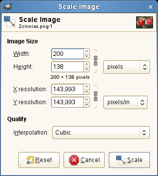 Scale Image Dialog Box in GIMP
