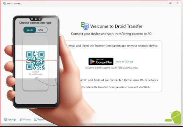 QR Code Scan for wireless Android connection