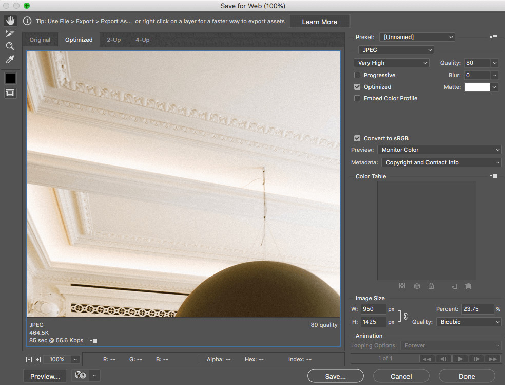 Saving Photo with Reduced Size in Photoshop