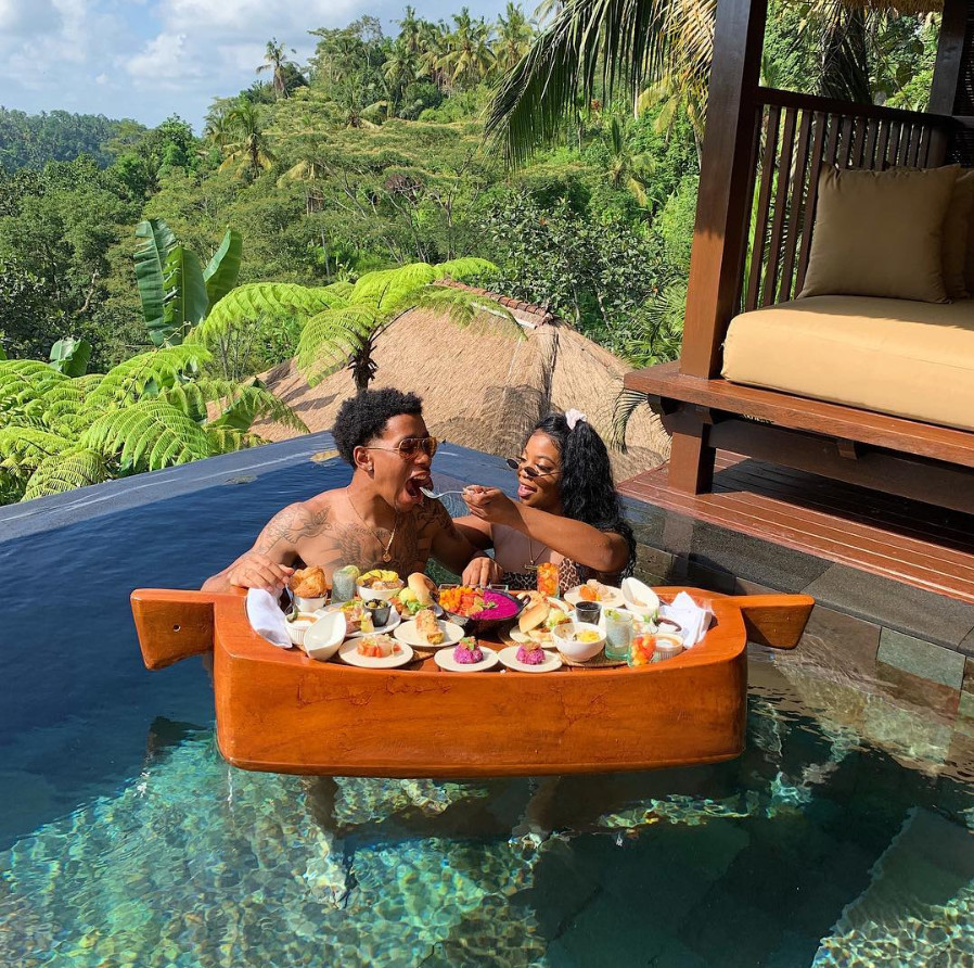 De'arra and Ken enjoying a poolside breakfast in Bali