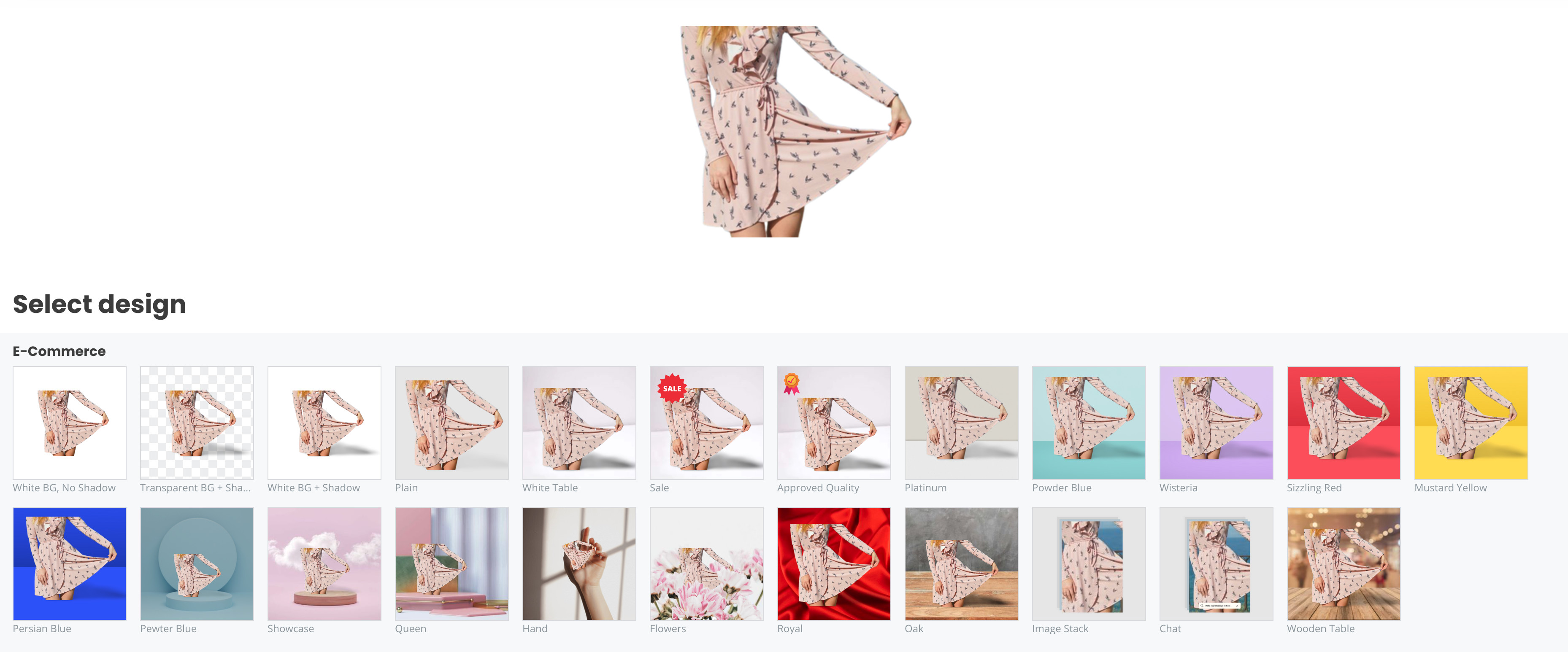 Changing the background of the photo on designify, showing options for background modification