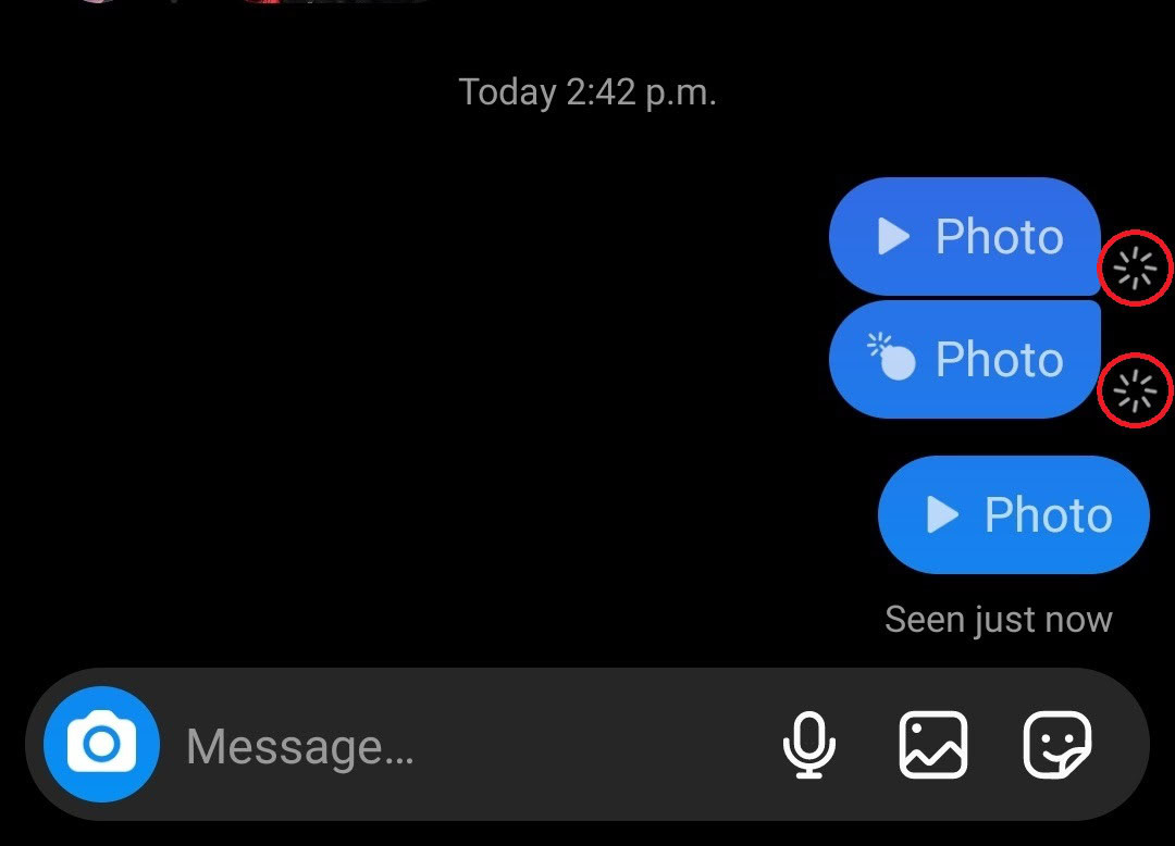 DM images that have and haven't been screenshotted on Instagram show a spiral icon denoting that a screenshot has been taken