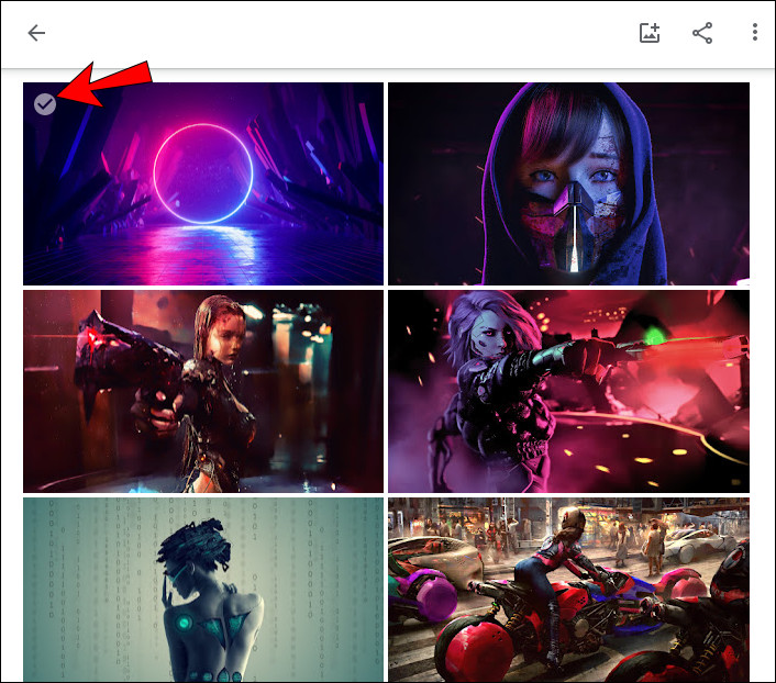 Selecting the first photo in a Google Photos album on a desktop