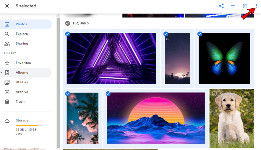 Clicking the three dots icon to access additional options for selected photos