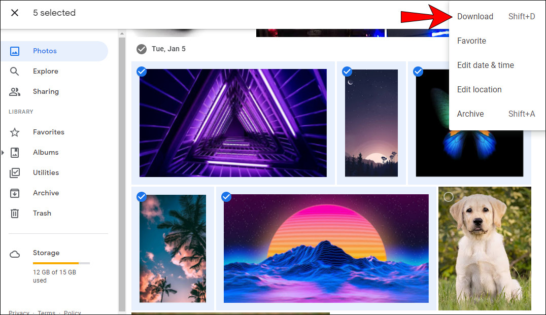 Selecting the download option from the menu