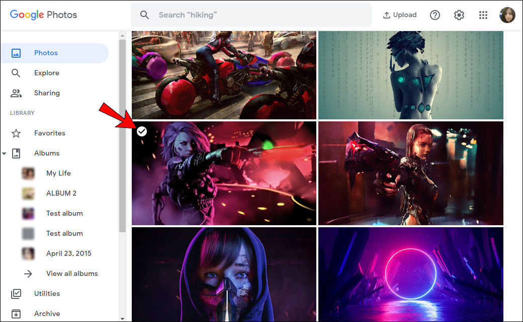 Selecting the first photo in a Google Drive folder to prepare for bulk selection