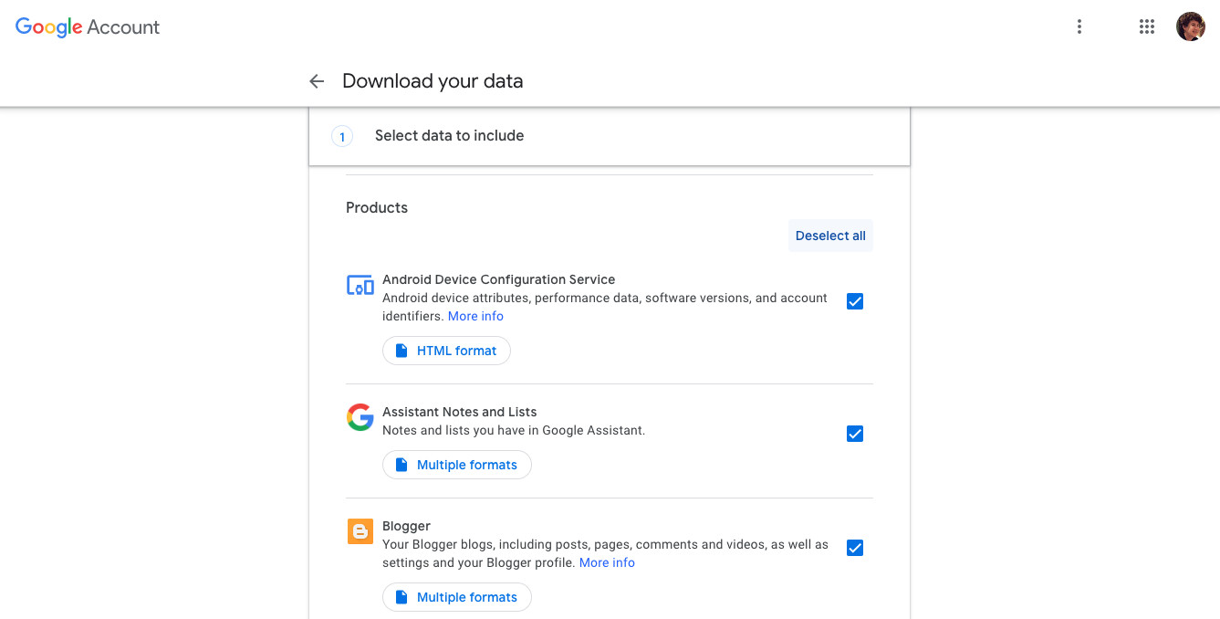 Selecting the option to include Google Photos albums in Google Takeout