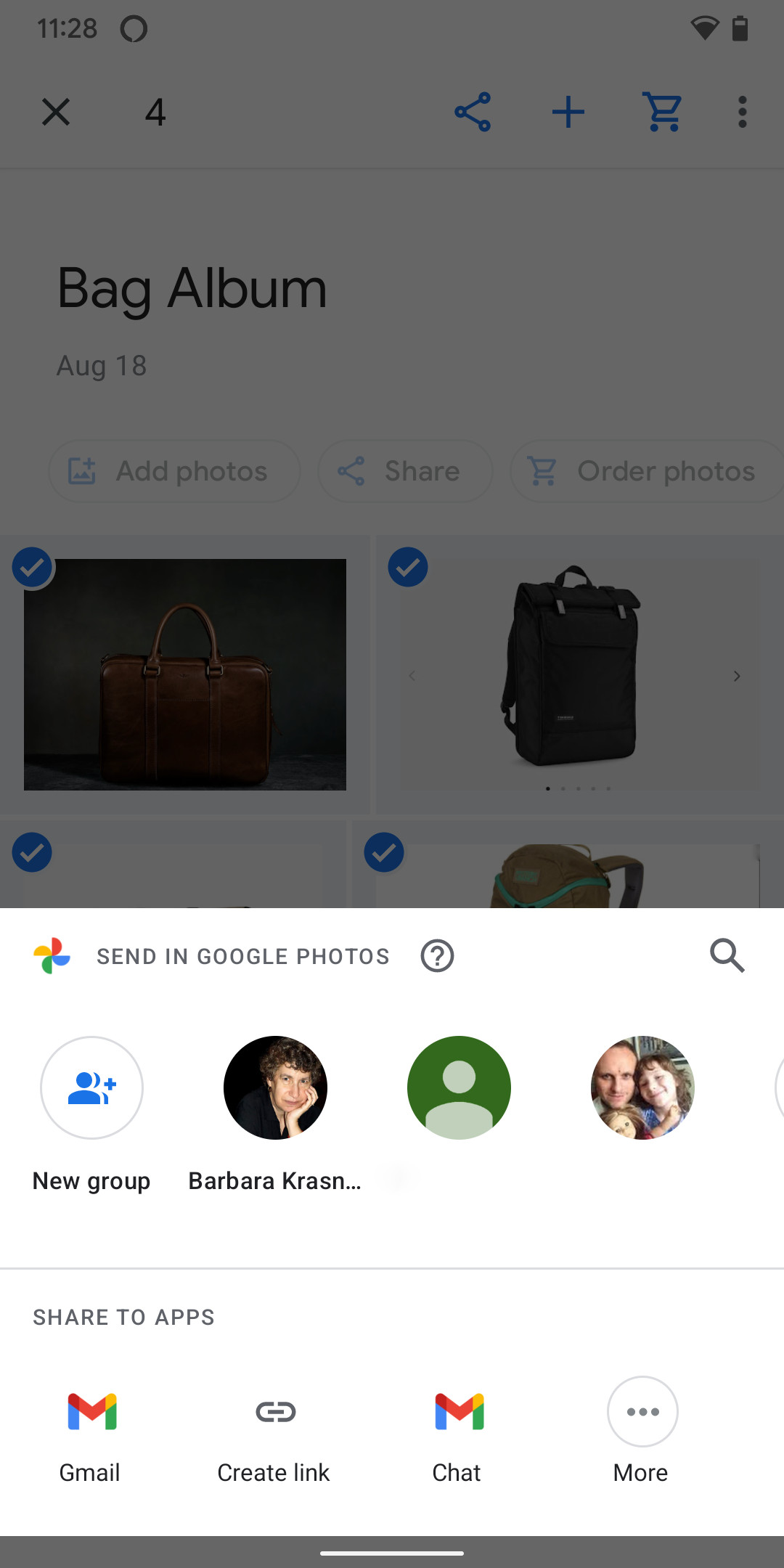 Sharing selected photos from Google Photos for download
