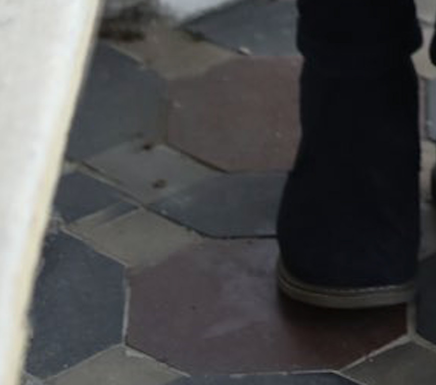 It looks like someone tried to duplicate the tile near Louis’s foot. Look at how it repeats, but the texture and color is all distorted.
