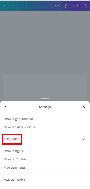 Guides setting on Canva