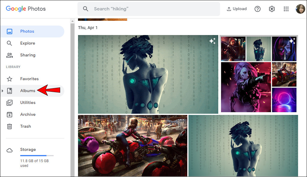 Opening a Google Photos album on a desktop to begin photo selection