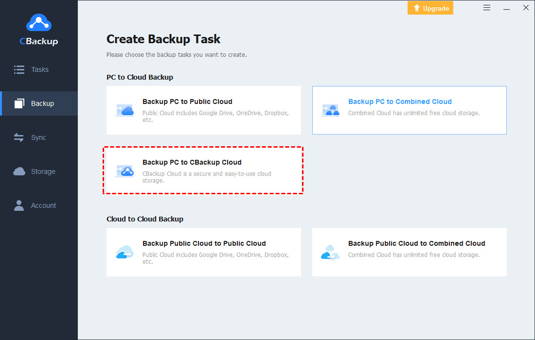 Select PC to CBackup Cloud