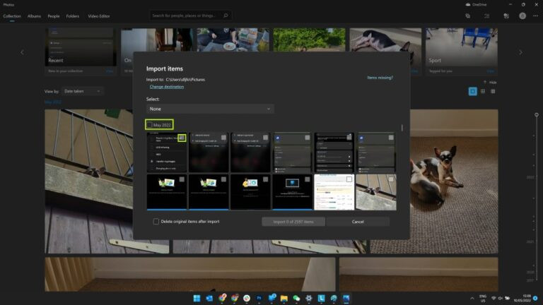 Selecting Photos for Transfer in Microsoft Photos