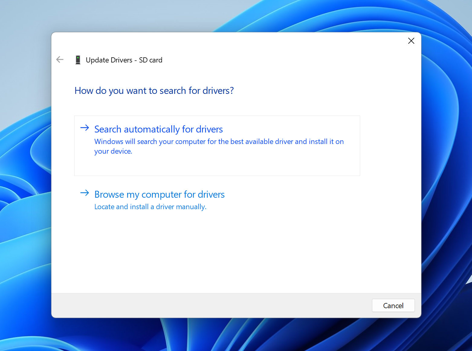 Select Search automatically for drivers