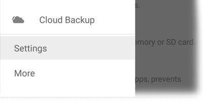 Selecting the settings option within the Gallery Vault app to access data recovery features