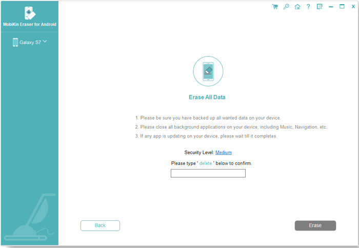 Setting a security level for erasing