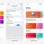 Photo Grid Shortcut interface on iPhone, showing search results and the option to add the shortcut.