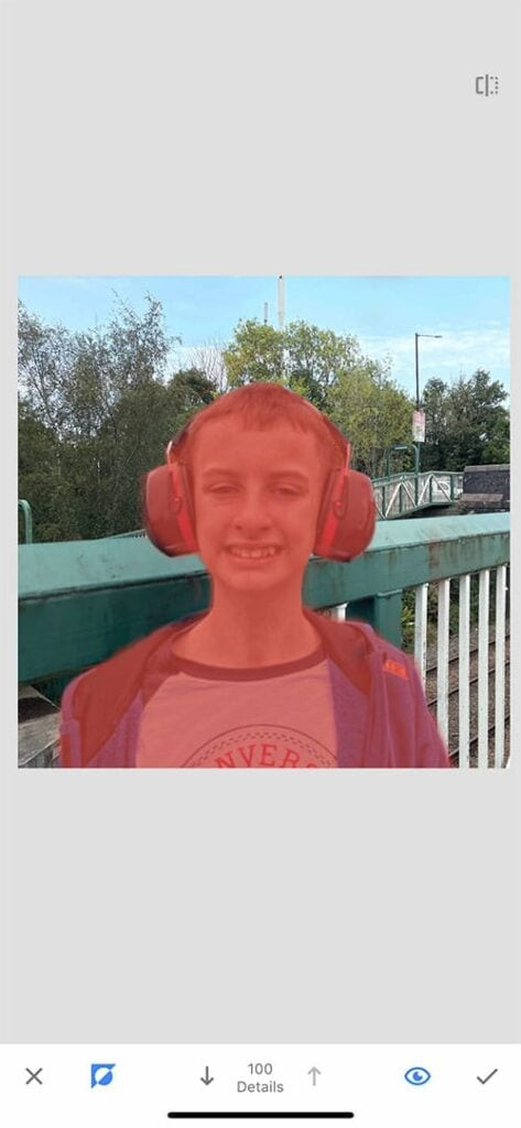 Snapseed masking tool in action