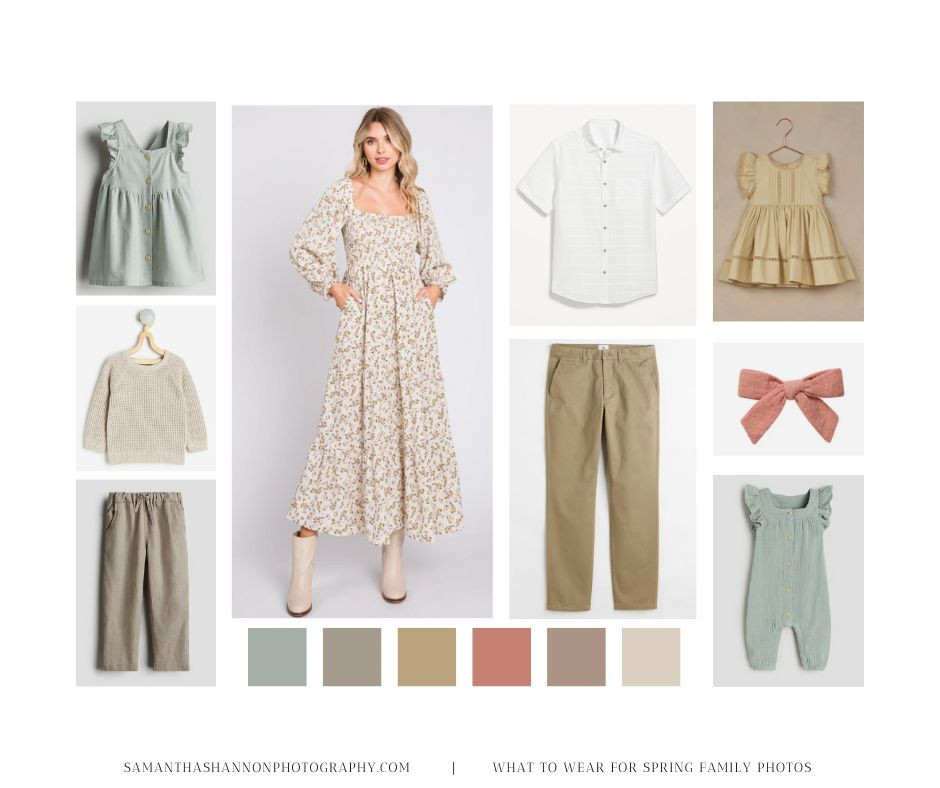 Spring Family Photo Outfits: Light Neutrals and Soft Florals