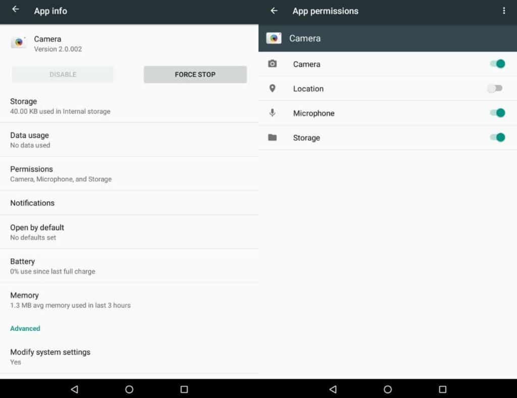 Android app permissions.