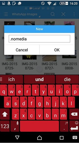 Creating a .nomedia file in the WhatsApp Images folder on Android to hide the images from the gallery