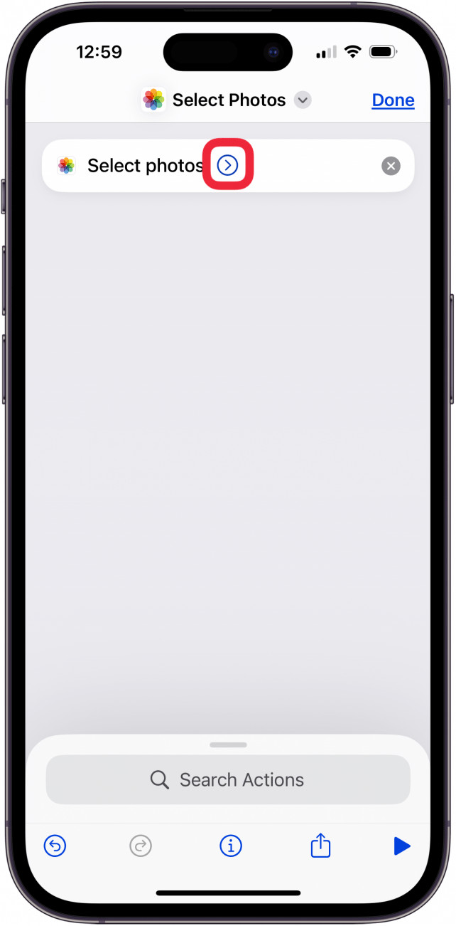 tap blue arrow next to select photos