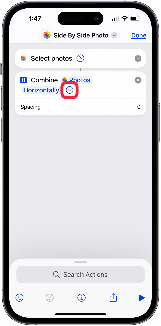 tap blue arrow to change spacing