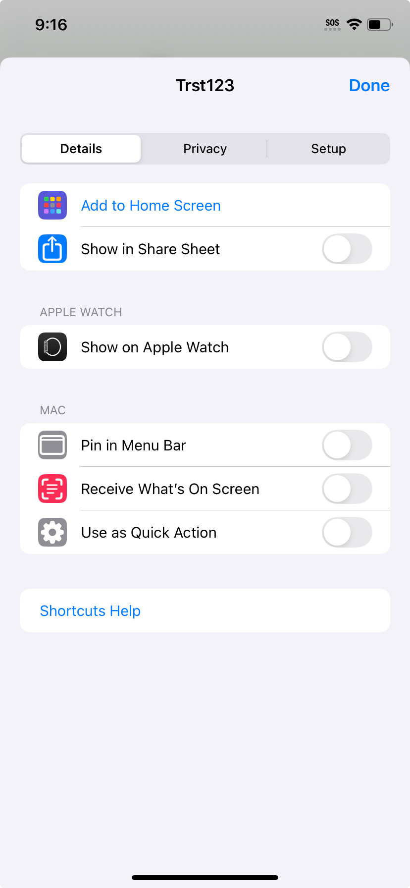 Icon called Trst123 with a list of features below, ready for home screen addition