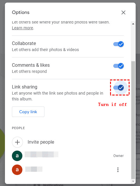 Turn Off Link Sharing
