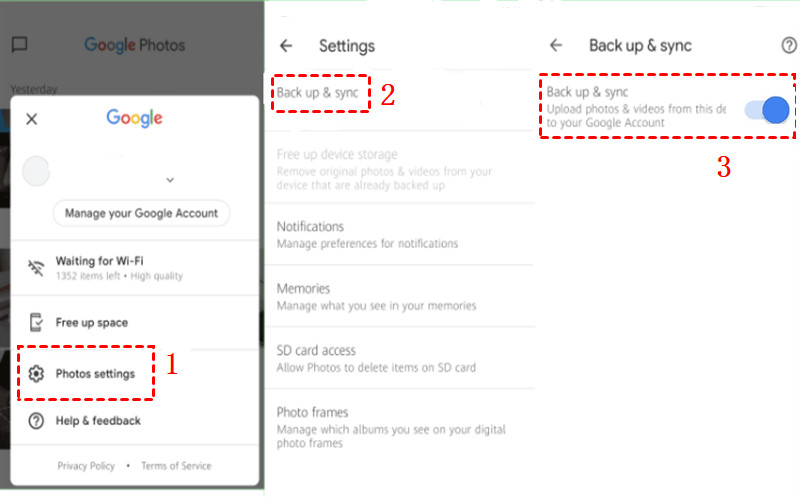 Turn Off Backup and Sync on Google Photos