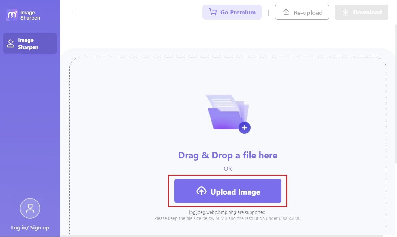 Uploading a blurred image to Media.io AI Image Sharpener online tool