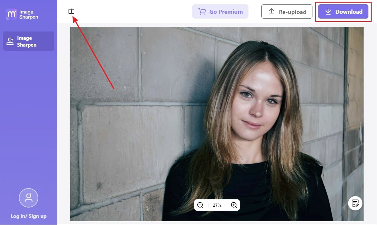 Downloading the unblurred image from Media.io AI Image Sharpener online tool