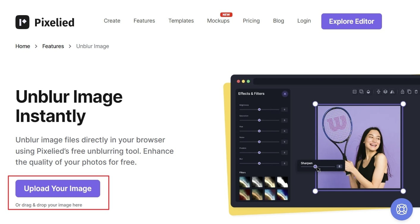 Upload your image file on Pixelied online tool