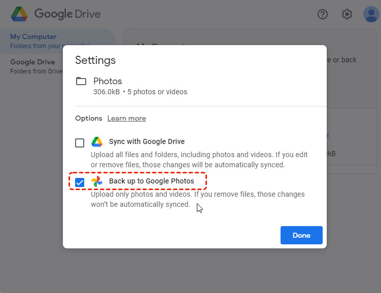 Stop Backing up to Google Photos on Desktop