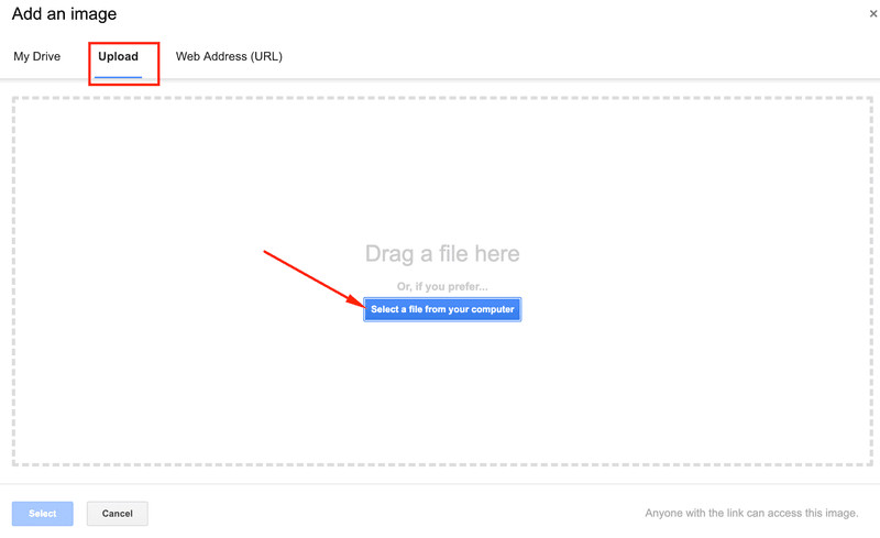 Upload images to gmail signature