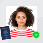 Woman looking at the camera, with ai cropping and adjusting the background.